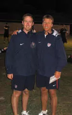 John Hackworth and Tom Norton, both Wake Forest graduates, moments before victory over Costa Rica.