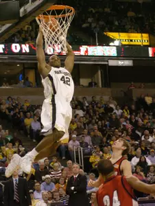 L.D. Williams scores two of his eight points against Gardner-Webb Saturday. (AP Photo/The Winston-Salem Journal, Bruce Chapman)