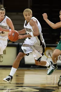 Junior Alex Tchangoue led the Deacs with her second double-double of the year, putting up 13 points and 11 boards.