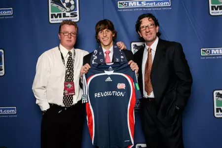 Revolution midfielder and former Deacon Wells Thompson with Revolution head coach Steve Nicol