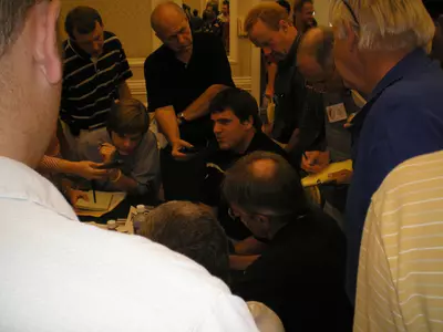 Steve Justice talks with reporters.