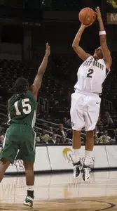 Junior Alex Tchangoue had her third double-double of the season with 14 points and 10 rebounds.