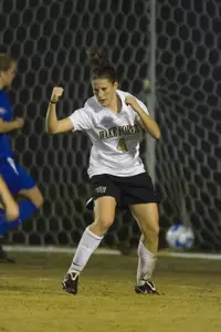 Jill Hutchinson celebrates after scoring the game-winning goal against Morehead State in the first round of the NCAA Tournament.