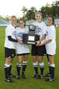 Wake Forest's seniors pose with the ACC Championship trophy