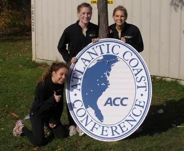 Freshmen Lindsay Kerr and Nicole Irving at the ACC Championship meet in Boston on October 30.