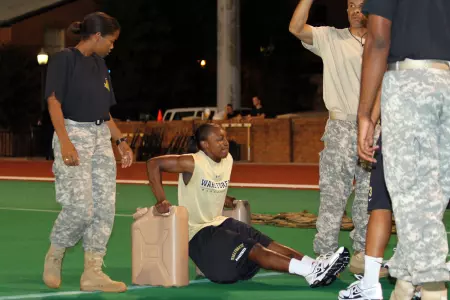 Chelsea Douglas doing dips during the team relay.