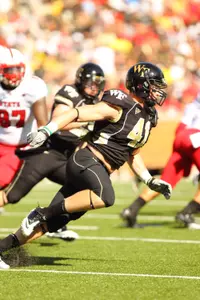 Linebacker Mike Olson, a native of Ashburn, Va., has 21 tackles on the season.