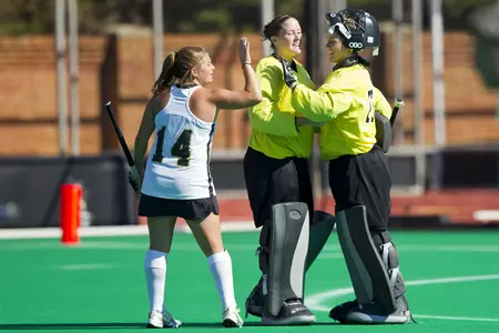 Bronwen Gainsford (center) has not allowed a goal in three appearances this season.
