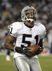 Aaron Curry ranks third on the Raiders with 41 tackles this season. (AP Photo/Denis Poroy)