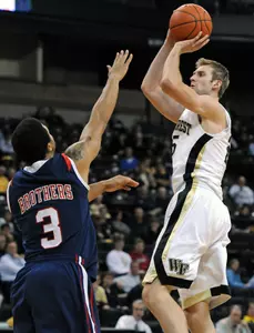 Redshirt senior Nikita Mescheriakov had a solid all-around game for the Deacs at High Point, tallying seven rebounds and 12 points on a perfect 4-of-4 from the field.