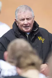 Wake Forest Demon Deacons head coach Jim Grobe speaks to his team following the 2011 Spring Game at BB&T Field on April 16, 2011 in Winston-Salem, North Carolina. Photo by Brian Westerholt / Sports On Film