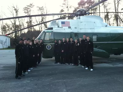 The Deacons in front of Marine One.