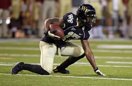 Wake Forest's A.J. Marshall (17) intercepts a Boston College pass during the second half. Wake Forest won 28-14. (AP Photo/Chuck Burton)