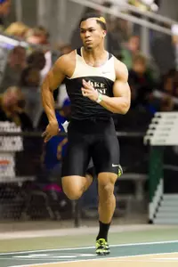 Freshman Orville Reynolds competing in the 60 meters