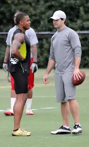 Chris Givens and Riley Skinner at the Wake Forest Pro Timing Day on Monday, March 19.