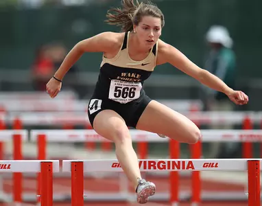 Julie McCauley in the 100 meter hurdles of the women's heptathlon