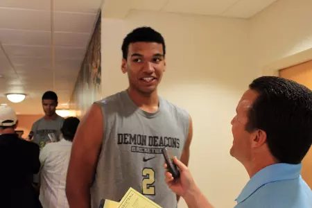 Freshman Devin Thomas meets with the Winston-Salem Journal's John Dell.