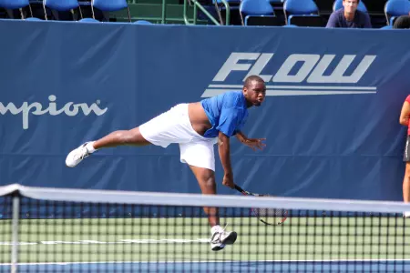 Hopkins competes on center court at the Winston-Salem Open