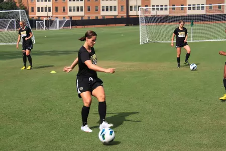 Rachel Nuzzolese takes a touch at the first training session of the new season