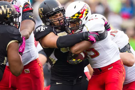 Nikita Whitlock had two sacks and three QB hurries against Maryland on Saturday.