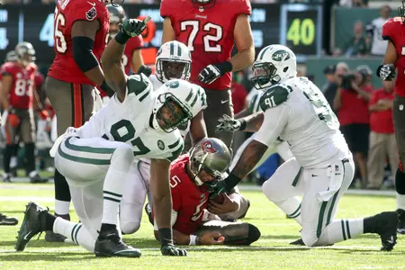 Calvin Pace reacts after sacking Tampa Bay QB Josh Freeman during Week 1 action.