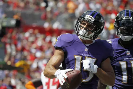 Michael Campanaro celebrates after scoring his first career touchdown.