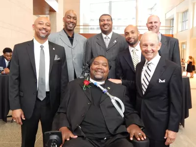 Rodney Rogers along with Robert Siler, current Wake Forest head coach Danny Manning, Derrick Hicks, Randolph Childress, Phil Medlin and former Wake Forest head coach Dave Odom.