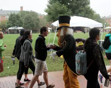 The Deacon greets participants at Hit the Bricks