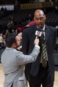 Danny Manning talks with ESPNU's Adam Amin following the Deacons' win over Pittsburgh on Mar. 1.