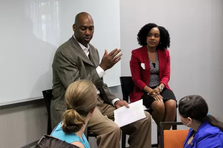 Danny Manning speaks at the 'Lunch With Leaders' event.