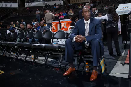 Piedmont International Bruins head coach Josh Howard watches his team warm-up prior to the start of the game against the Wake Forest Demon Deacons at the LJVM Coliseum on November 4, 2016 in Winston-Salem, North Carolina. The Demon Deacons defeated the Bruins 118-48. (Brian Westerholt/Sports On Film)