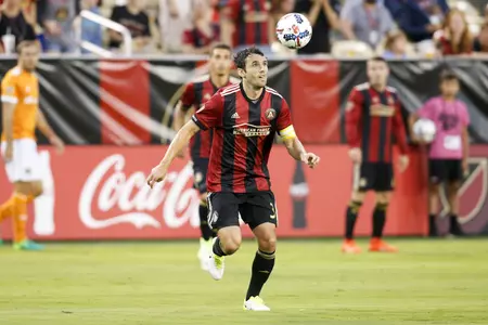 Atlanta United defender Michael Parkhurst (3) reaches for a ball against the Houston Dynamo in the first half at Bobby Dodd Stadium at Historic Grant Field. (Brett Davis-USA TODAY Sports)