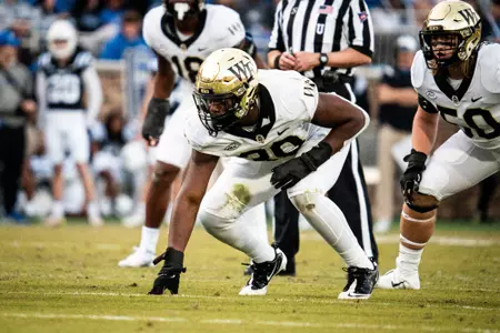 Jasheen Davis set at the line of scrimmage
