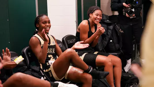 Kaia Harrison and Jewel Spear postgame after defeating Charlotte