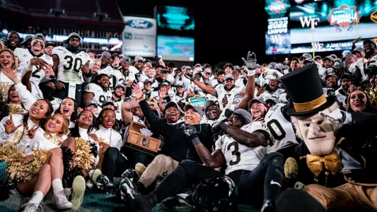 Wake Forest football celebrating the 2022 Gasparilla Bowl victory