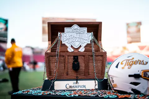 Photo of the Gasparilla Bowl Trophy