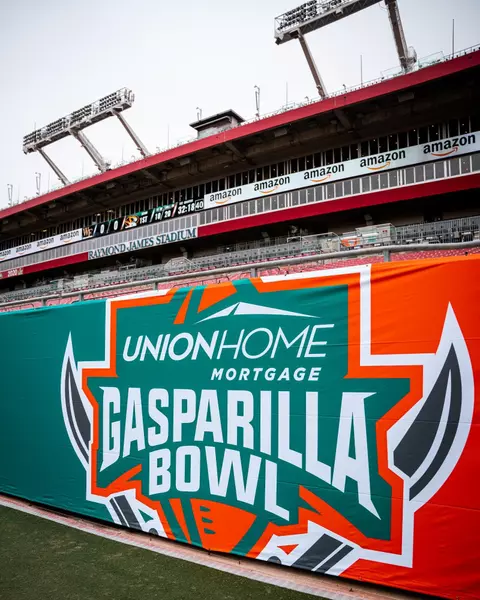 Photo of the 2022 Gasparilla Bowl Logo on the wall at Raymond James Stadium