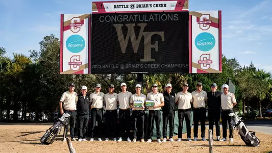 Wake Forest men's golf team following its win at the Battle at Briar's Creek in Johns Island, S.C. on Tuesday, Feb. 7, 2023