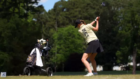 Greensboro, NC – Apr 15: NCAA Women's Golf - ACC Women’s Golf Championship - Matchplay Semifinals at Sedgefield Country Club in Greensboro, NC on April 15, 2023. (Credit: Andy Mead/YCJ)