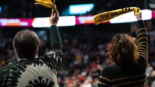 Photo of fans waving rally towels at LJVM Coliseum