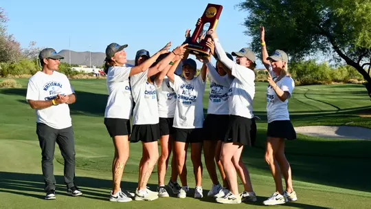 Wake Forest Women's Golf hoisted the 2023 national championship trophy after defeating USC in the championship match on Wednesday, May 24, 2023