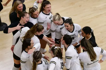 Wake Forest volleyball huddle