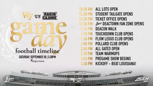 Wake Forest Football vs. Louisiana gameday timeline