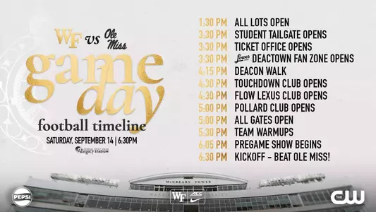 Gameday Football Timeline - Wake Forest vs. Ole Miss - Saturday, September 14 - 6:30 PM