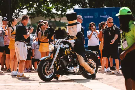 Demon Deacon on Motorcycle