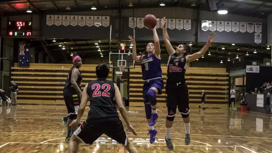 Kelsey Plum hits a floater during the Huskies' win in Australia
