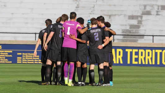 Men's Soccer Team Huddle at Cal