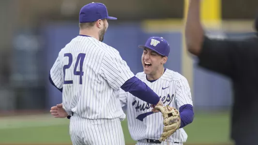 Joe DeMers is greeted by AJ Graffanino after throwing a not hitter.