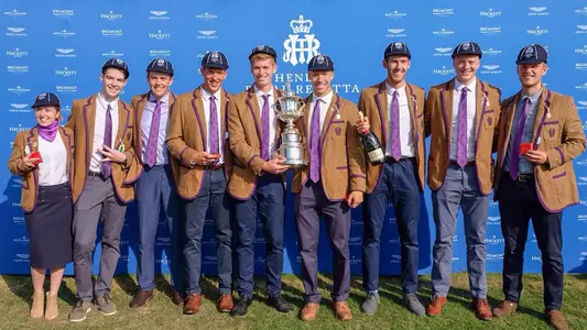 UW men's eight with Temple Challenge Cup Trophy, Henley 2018