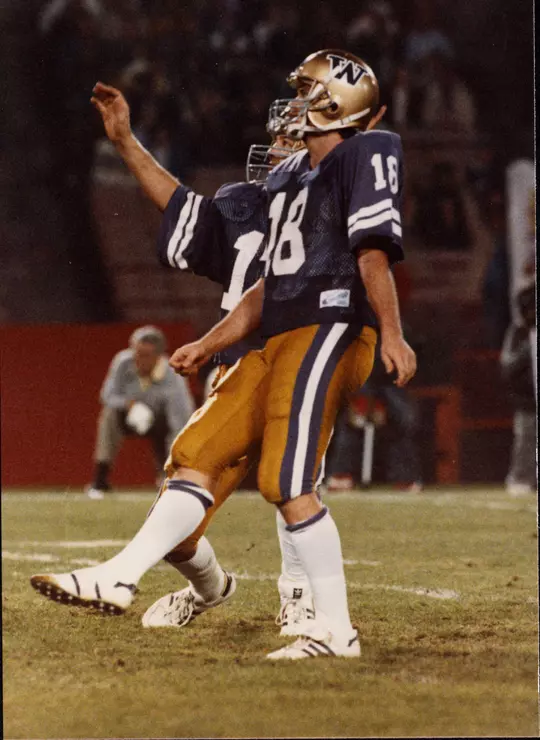 Kicker Jeff Jaeger during Washington's Freedom Bowl game against Colorado on Dec. 30, 1985.
